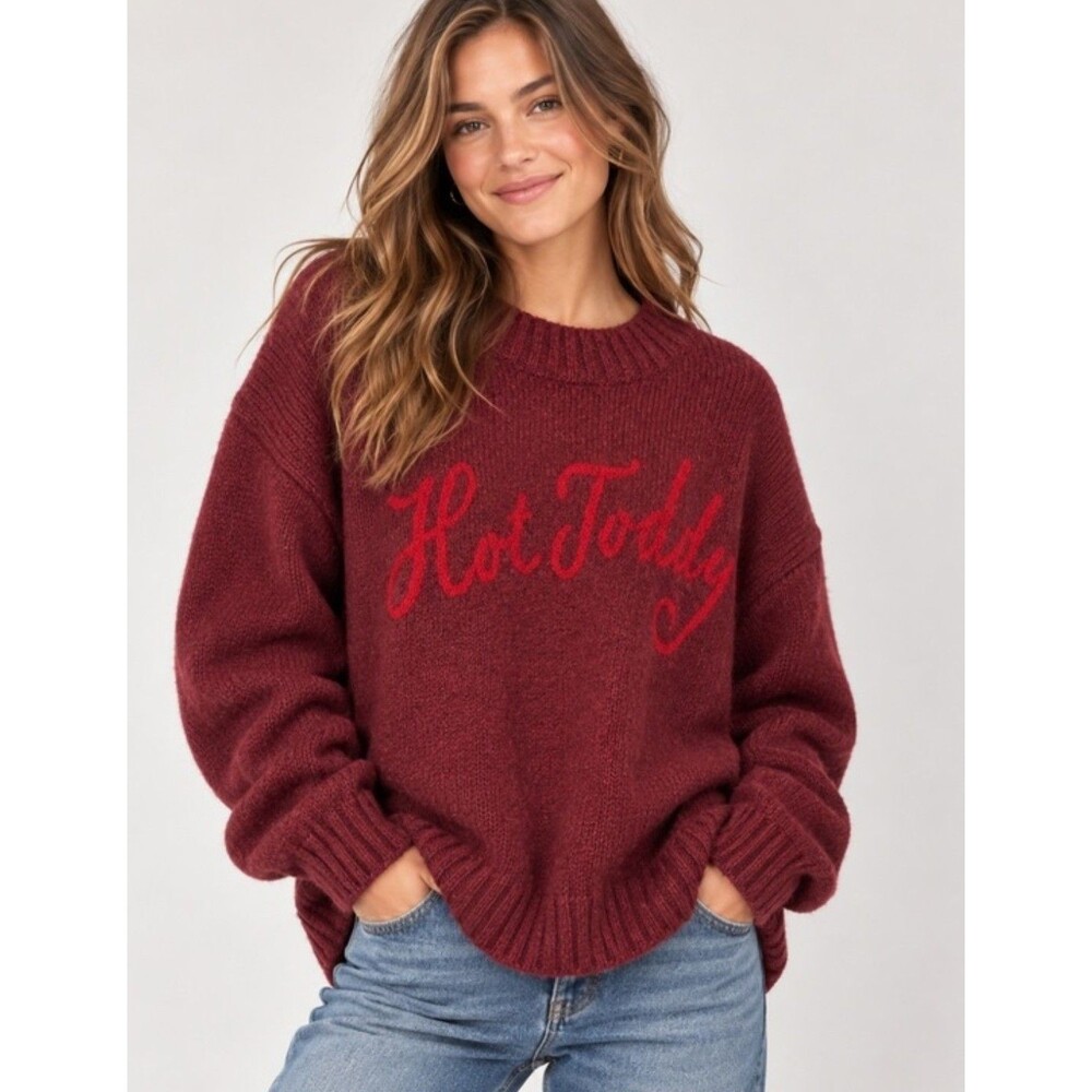 NEW American Eagle Hot Toddy Oversized Sweater Women's XL Red Holiday Wool Blend